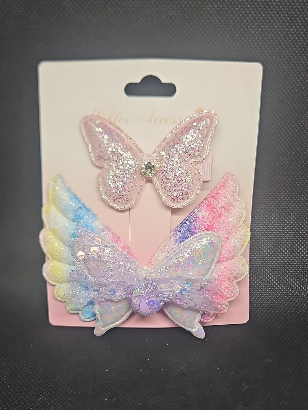Sparkle Butterfly & Rainbow Wing Kids Hair Clips - Pink & Multicolor
